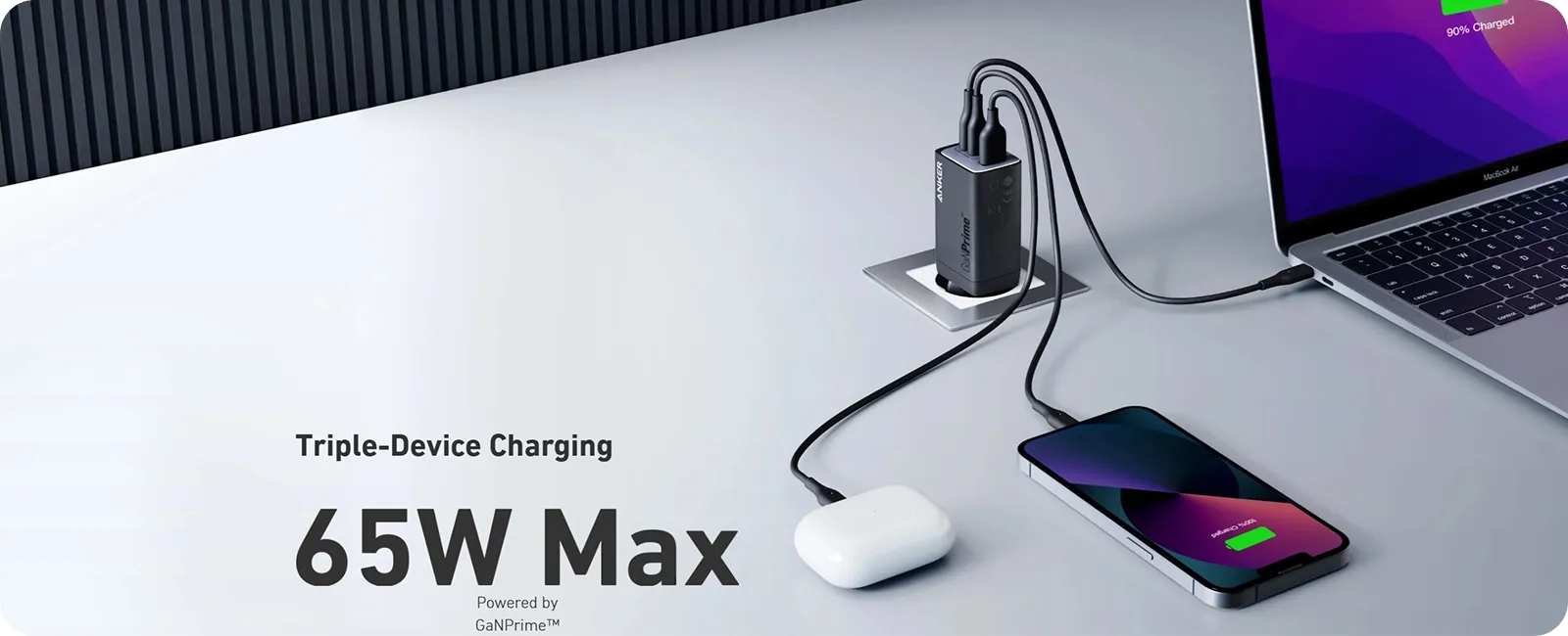 شارژر دیواری 65 وات انکر Anker 735 Charger GaNPrime 65W A2668 UK + مبدل پریز (هدیه) 1 A2668 EU