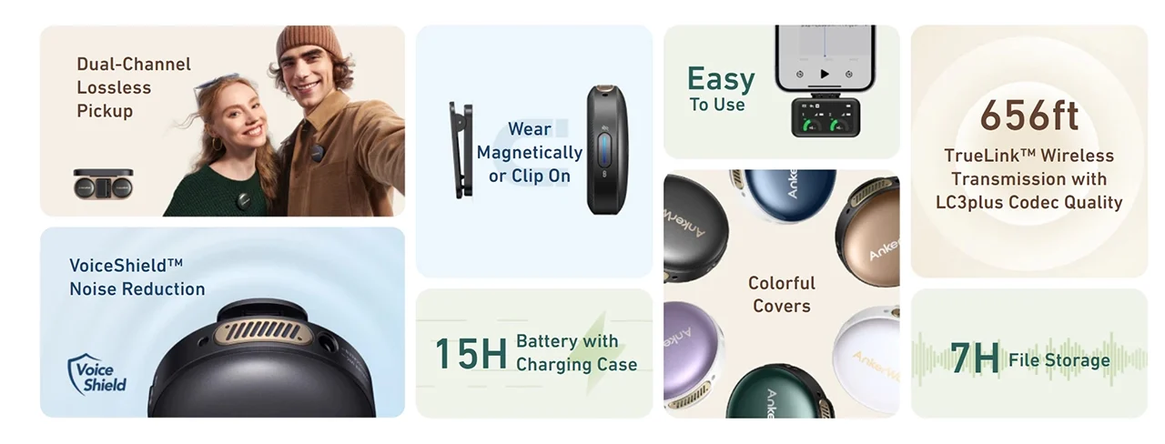 میکروفون بی سیم انکر Ankerwork M650 Wireless Microphone A3320 1 Untitled 3 e1706318775925