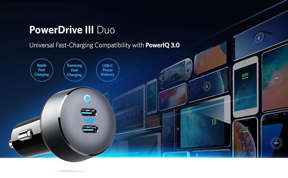 شارژر فندکی 40 وات انکر Anker PowerDrive III Duo USB-C Car Charger A2724 1 Anker PowerDrive III Duo USB C Car Charger A2724