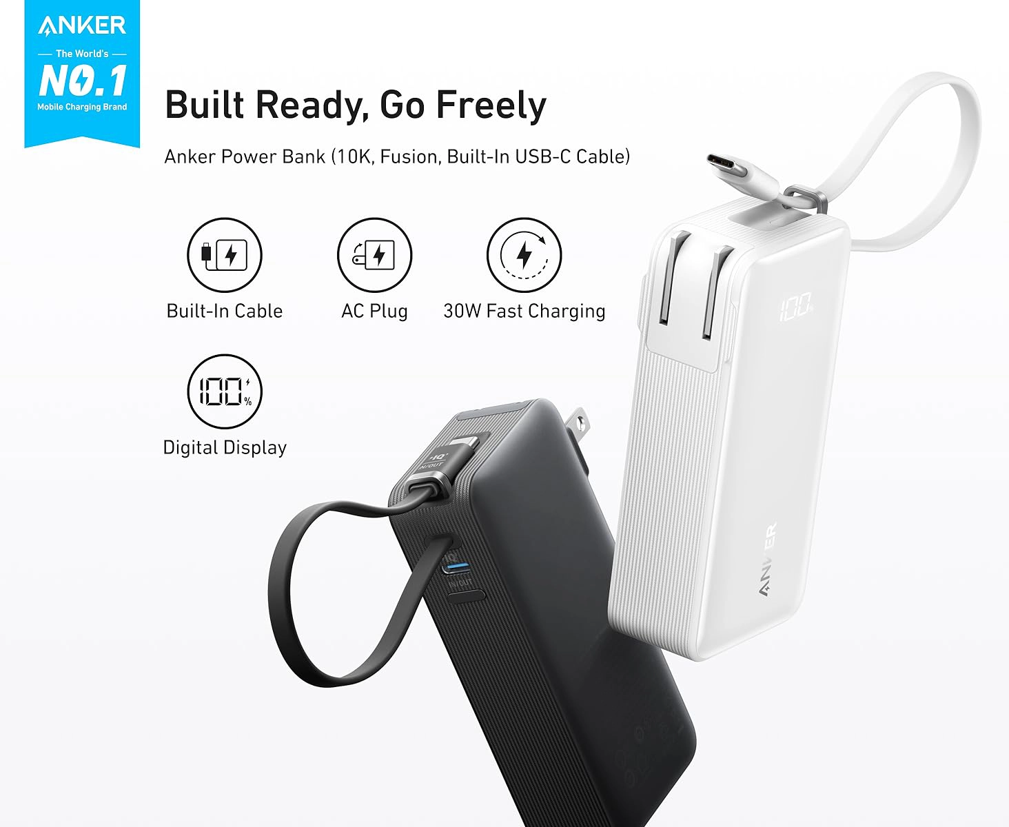 پاوربانک 10000 میلی آمپر انکر Anker Power Bank 10K Fusion Built-In Cable A1637 1 Anker Power Bank 10K Fusion Built In Cable A1637