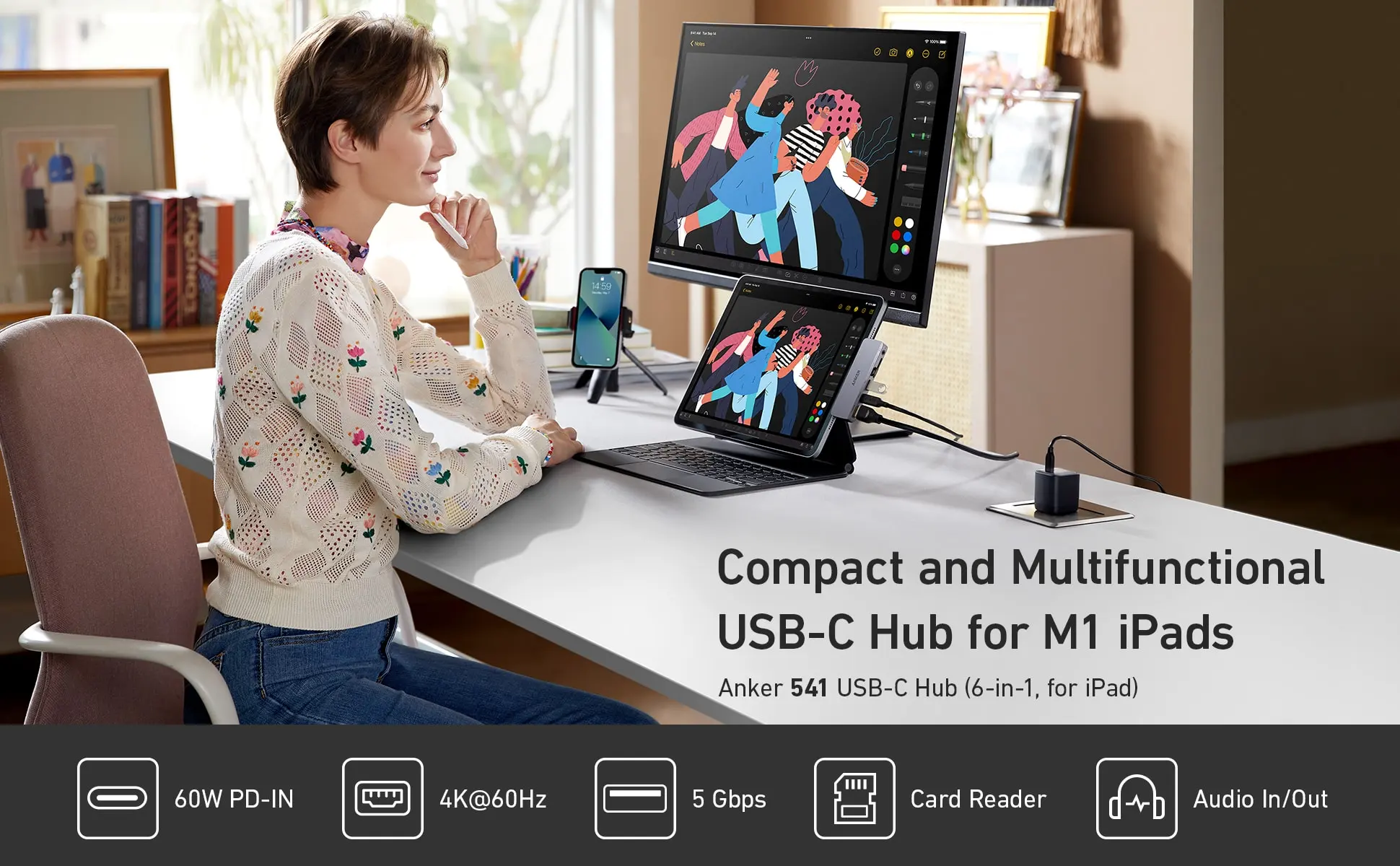 هاب دیتا 6 پورت انکر برای آیپد مدل Anker 541 USB-C Hub A8363 1 A8363 7