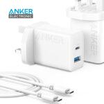 شارژر دیواری 20 وات انکر Anker 20W Dual Port Charger With USB-C Cable B2348K11 سه پین