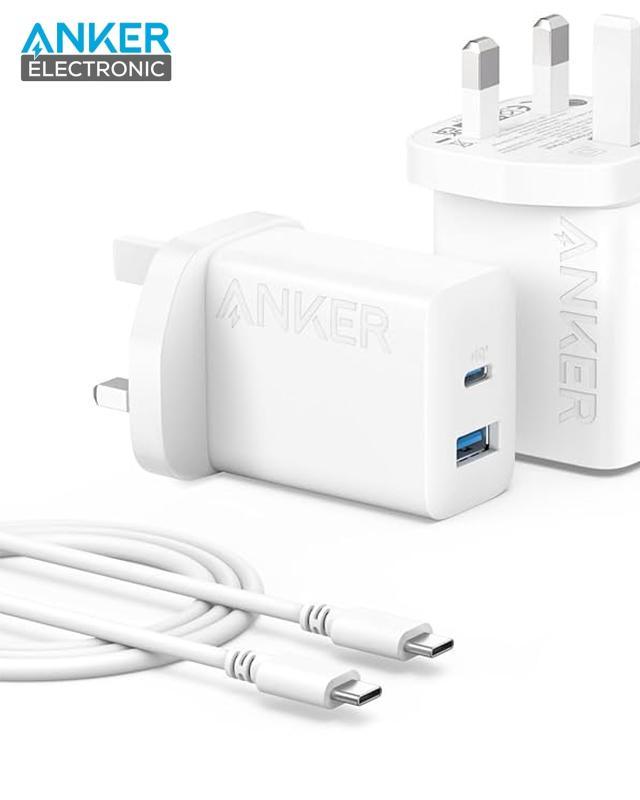 B2348 شارژر دیواری 20 وات انکر Anker 20W Dual Port Charger With USB-C Cable B2348K11 سه پین - Image 1
