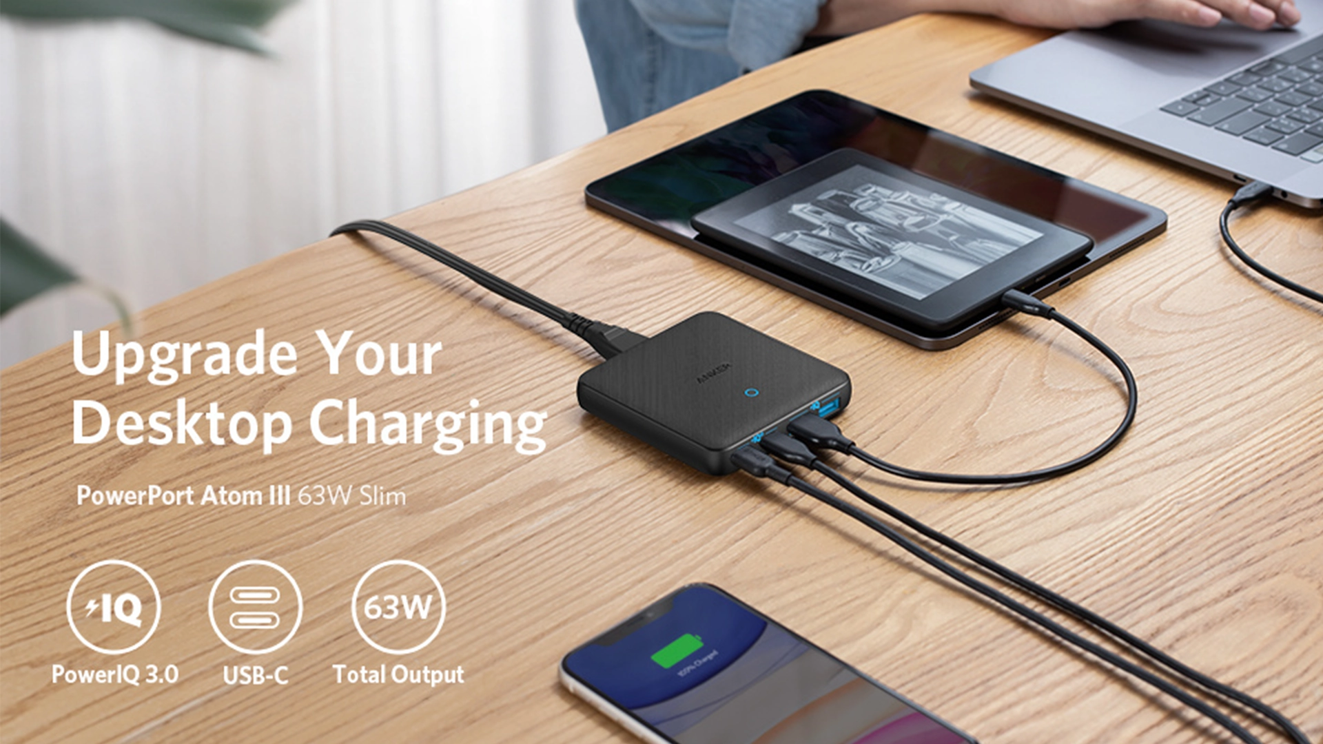 شارژر رومیزی 63 وات انکر Anker PowerPort Atom III Slim 63W A2046K11 بدنه پارچه ای 1 A2046