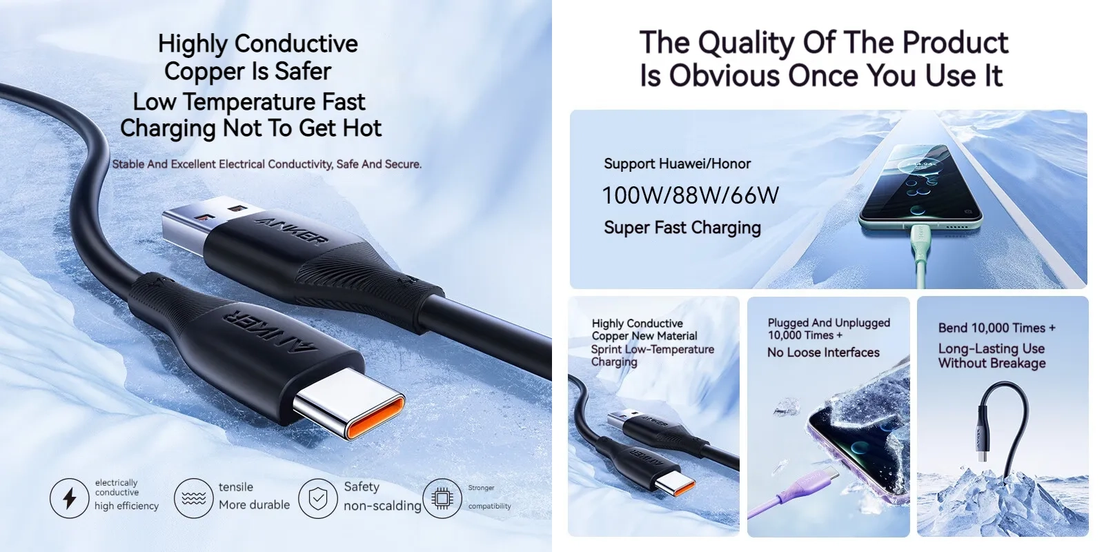 کابل 6 آمپر USB A به USB C انکر Anker USB-A to USB-C 6A Cable A8001 1 A8001 2