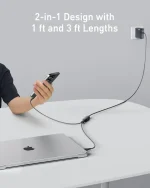 کابل 140 وات 2 در 1 انکر Anker 2-in-1 USB C to USB C Cable 140W A8895 - Image 2