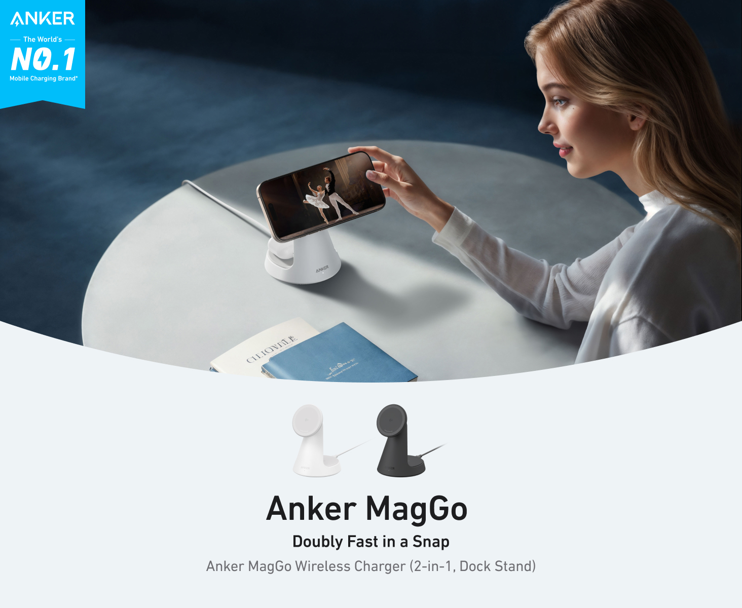 شارژر وایرلس 15 وات انکر Anker MagGo 2-in-1 Wireless Charger A25M7 1 a25m7 4