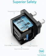 شارژر دیواری دو پورت انکر Anker PowerPort Mini A2620 Wall Charger UK + مبدل پریز هدیه - Image 3