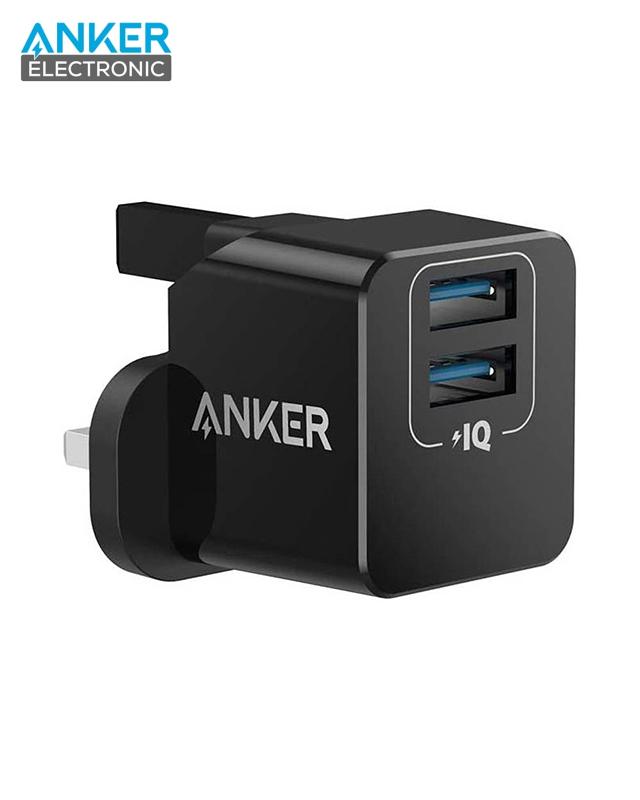 A2620 - 2 شارژر دیواری دو پورت انکر Anker PowerPort Mini A2620 Wall Charger UK + مبدل پریز هدیه - Image 1