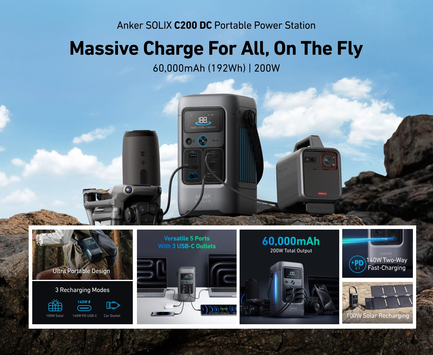 پاور استیشن 60 هزار میلی آمپر انکر Anker SOLIX C200 DC Power Bank Station 192Wh A1727 1 پاور استیشن انکر Anker SOLIX C200 DC Power Bank Station 192Wh