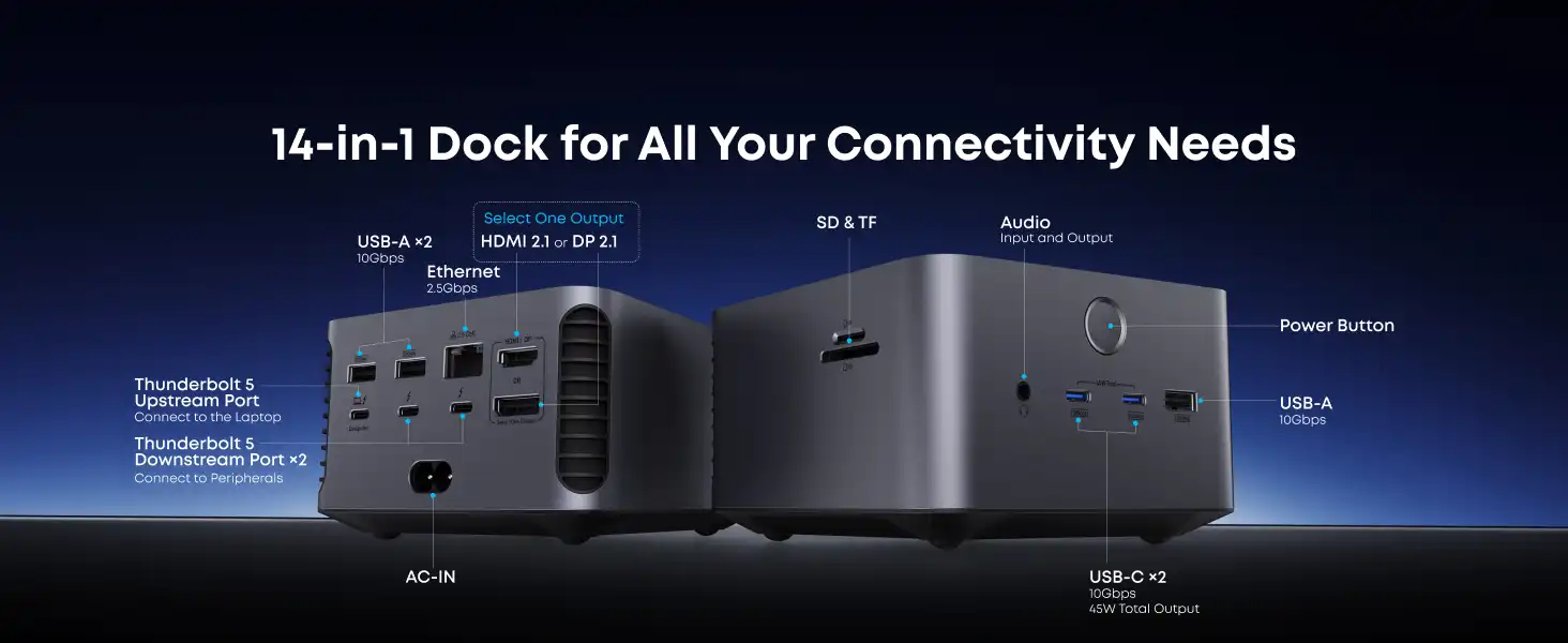 هاب تاندربولت 14 در 1 انکر Anker Prime TB5 Docking Station A83B5 6 هاب تاندربولت 14 در 1 انکر Anker Prime TB5 Docking Station A83B5