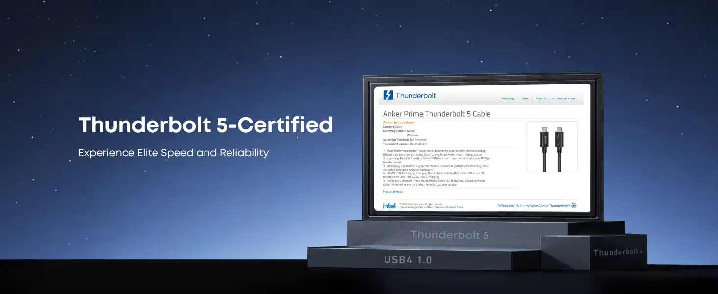 کابل تاندربولت 80 گیگابیت انکر Anker Prime Thunderbolt 5 Cable A84N1 5 کابل تاندربولت انکر Anker Prime Thunderbolt 5 Cable A84N1