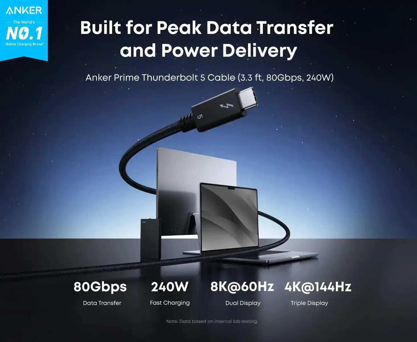 کابل تاندربولت 80 گیگابیت انکر Anker Prime Thunderbolt 5 Cable A84N1 1 کابل تاندربولت انکر Anker Prime Thunderbolt 5 Cable A84N1