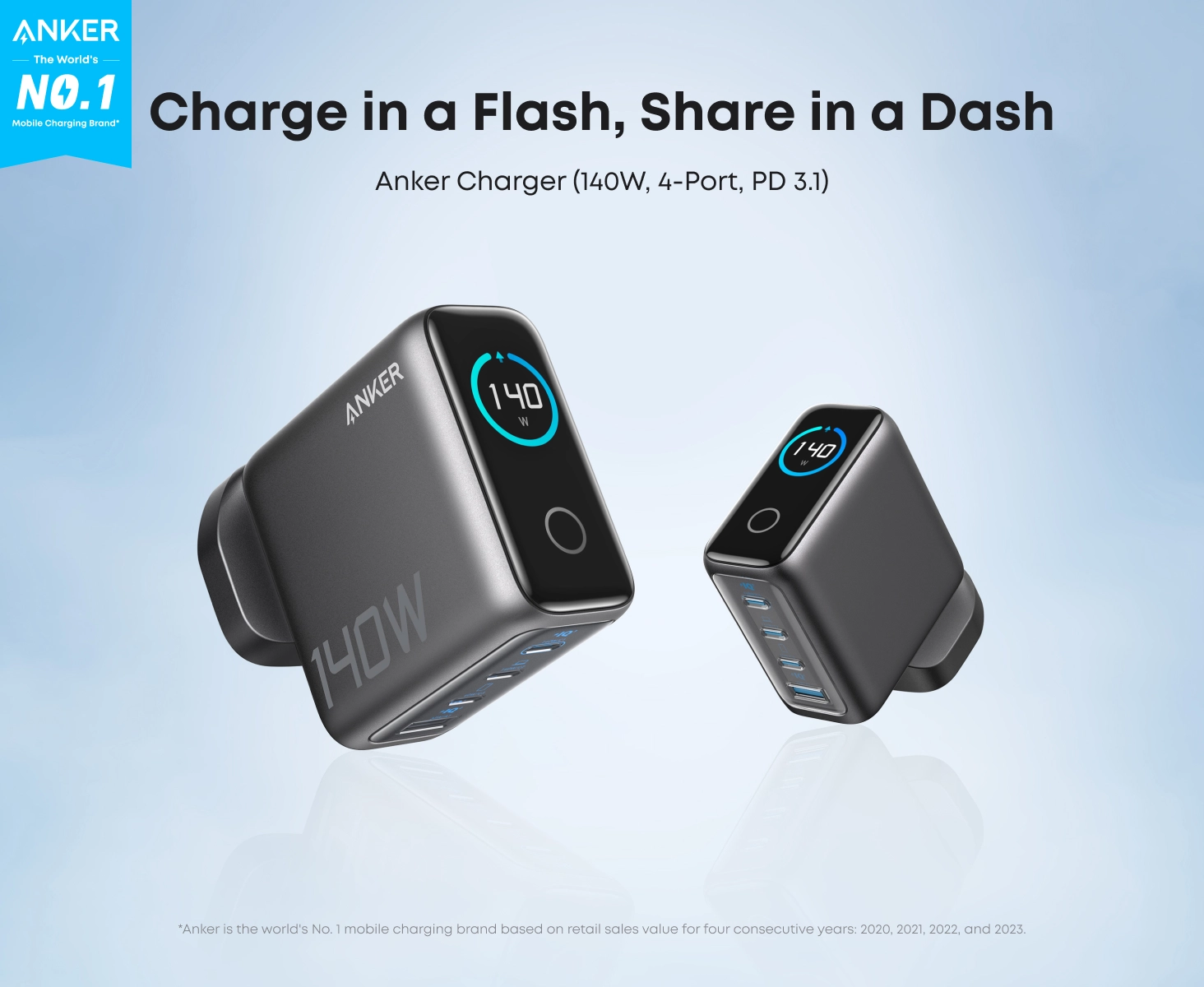 شارژر دیواری 140 وات انکر Anker Charger 140W with USB-C Cable B2697 UK پلاگ سه پین 1 شارژر دیواری 140 وات انکر Anker Charger 140W B2697